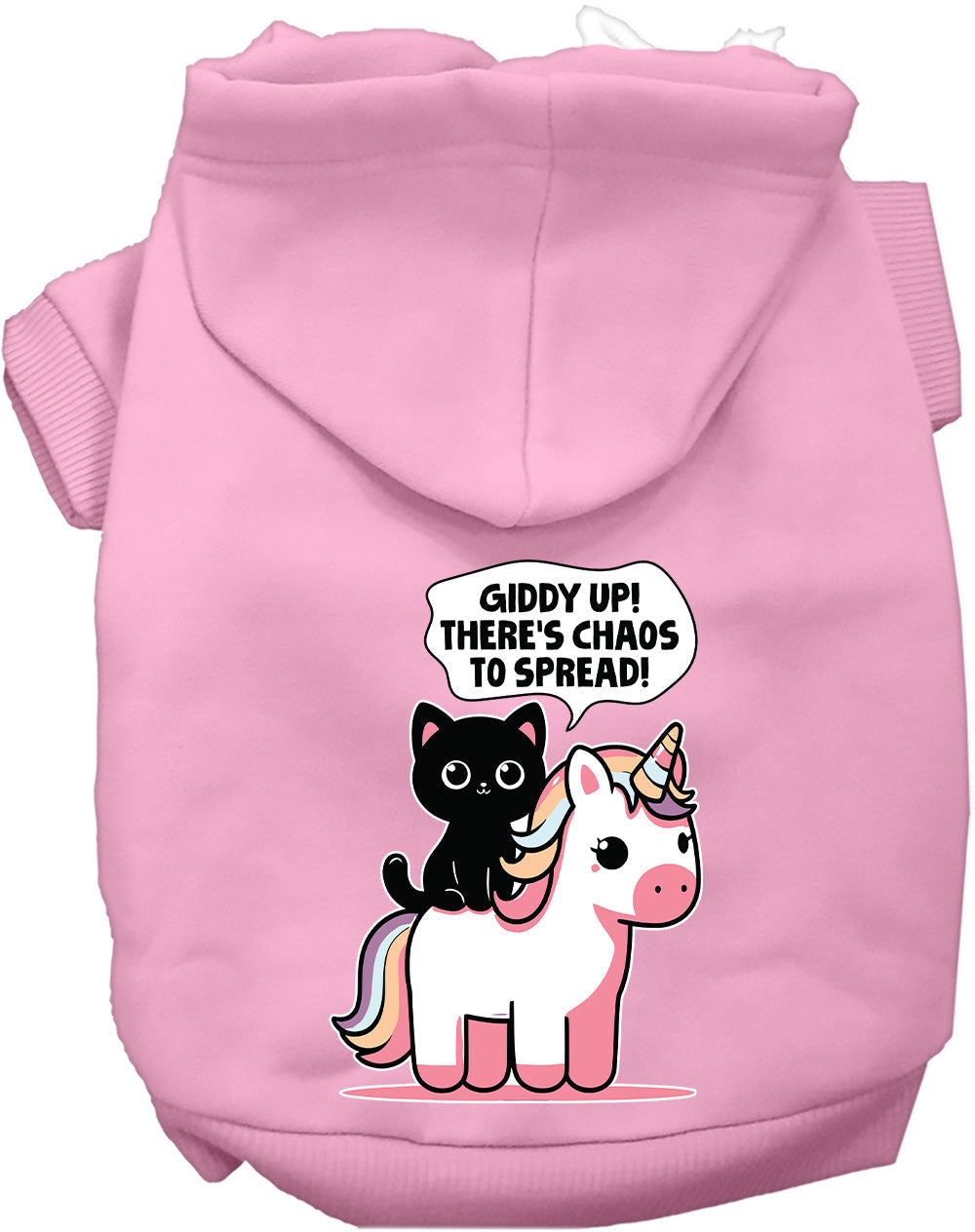 Light pink Chaos to Spread Pet Hoodie with unicorn design