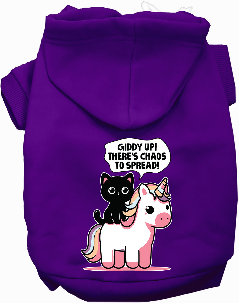 Purple Chaos to Spread Pet Hoodie with unicorn design
