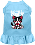 Blue Bad Vibes Only pet dress with cat design