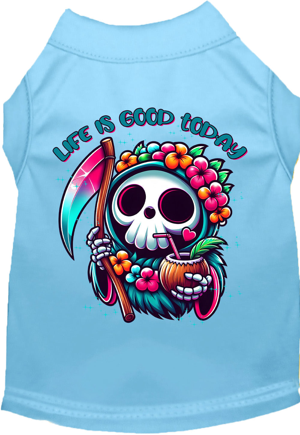 Light blue tropical Grim Reaper pet shirt