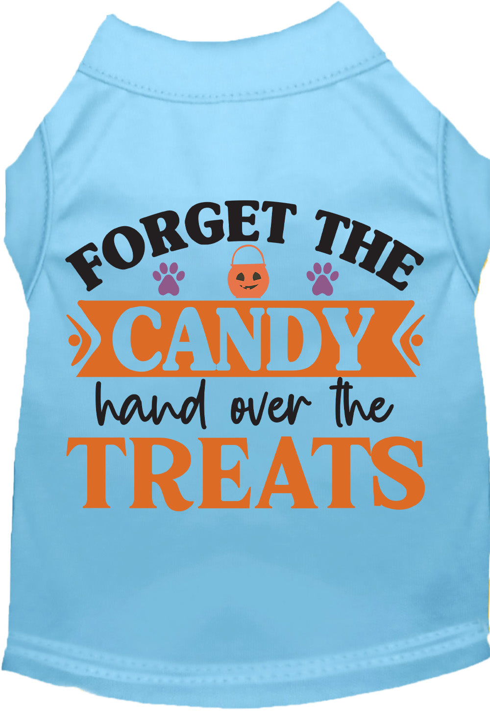 Light blue pet shirt with 'Forget the Candy' Halloween design