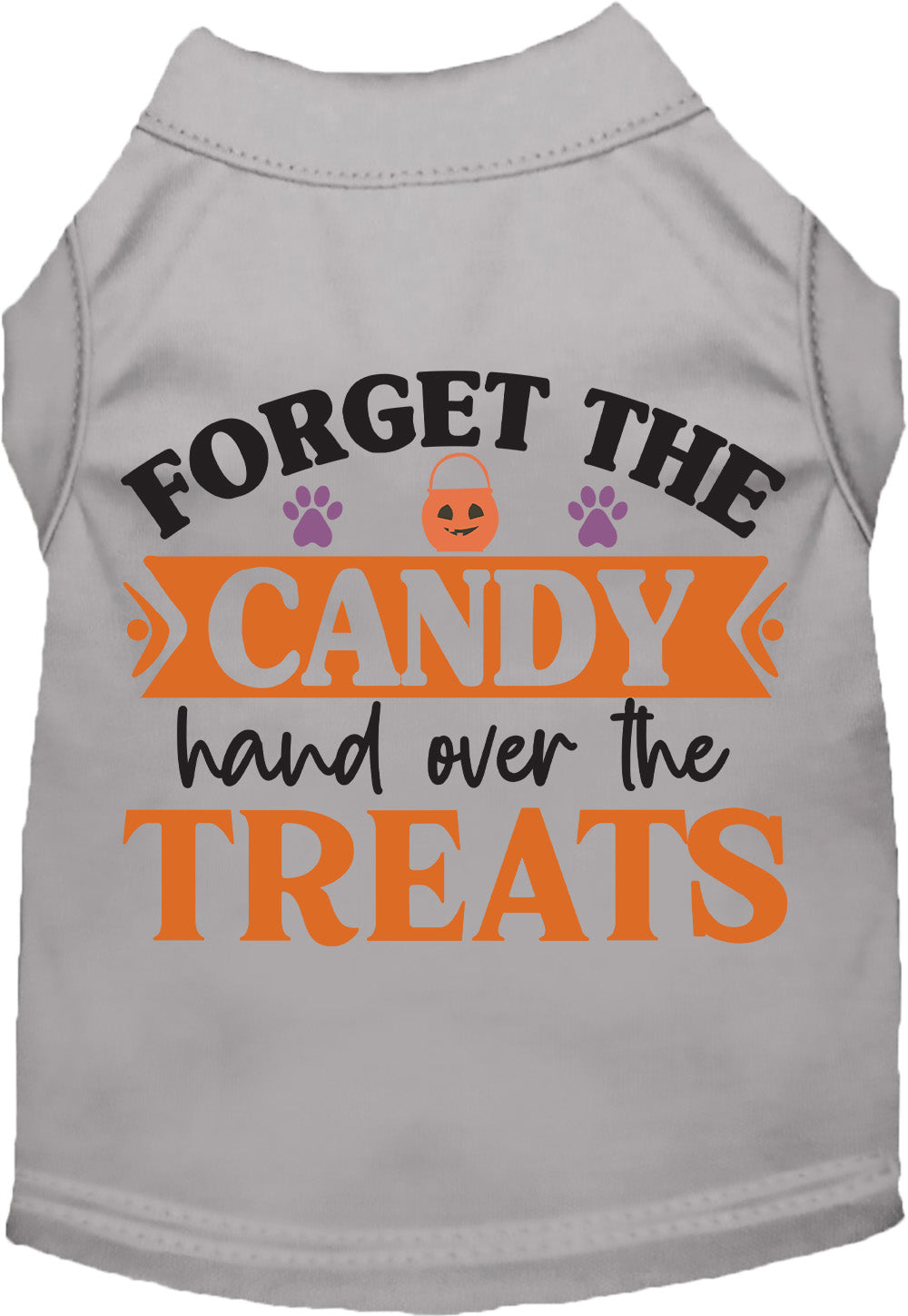 Gray pet shirt with 'Forget the Candy' Halloween design