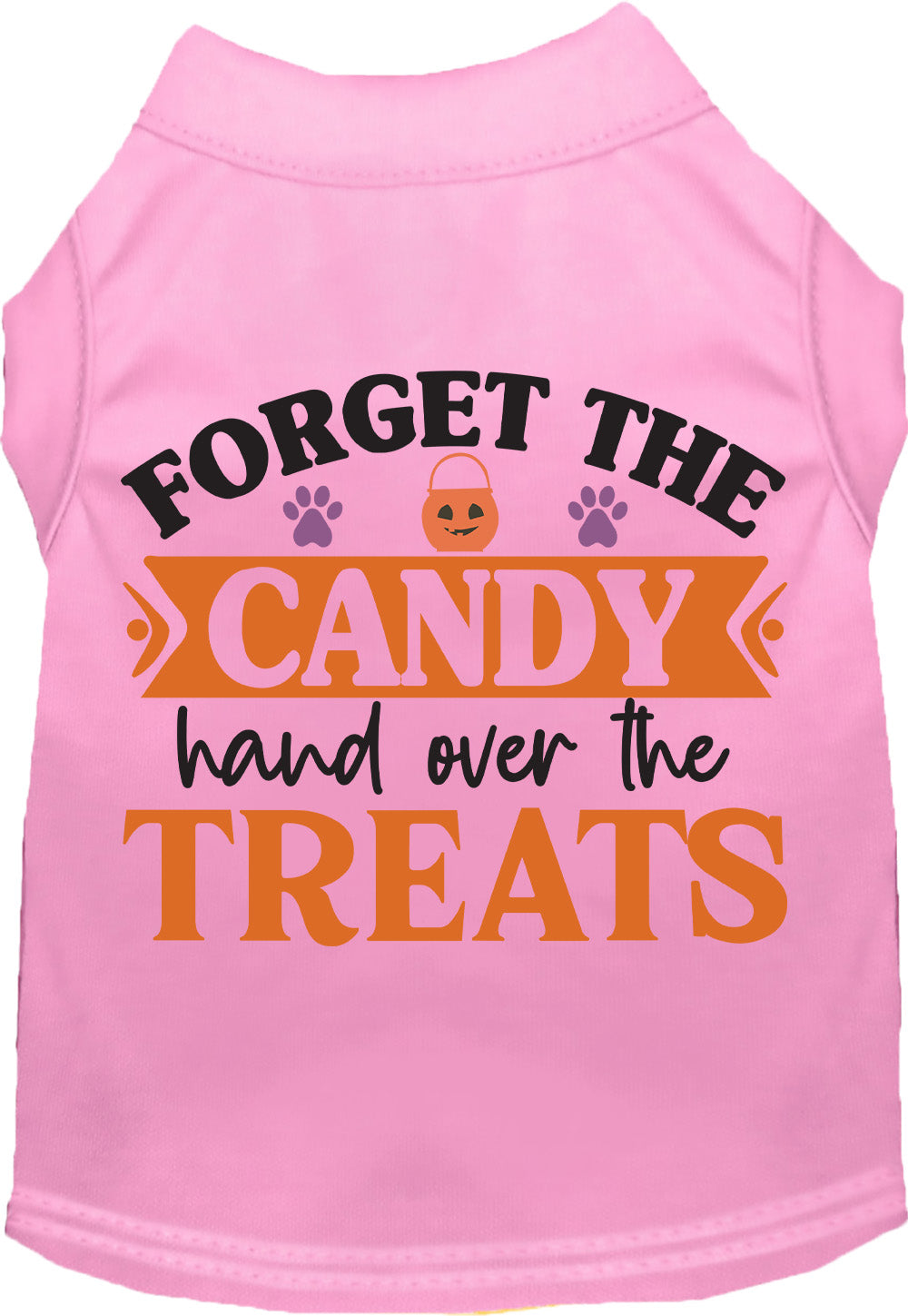 Pink pet shirt with 'Forget the Candy' Halloween design