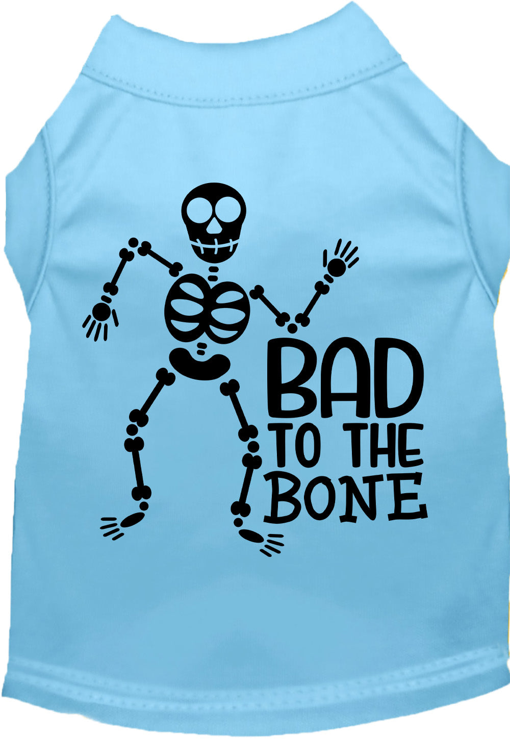 Blue Bad to the Bone pet shirt with skeleton design