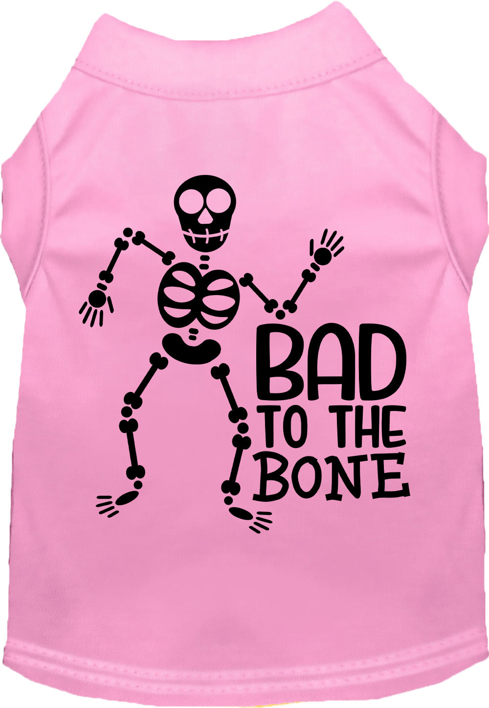 Light pink Bad to the Bone pet shirt with skeleton design