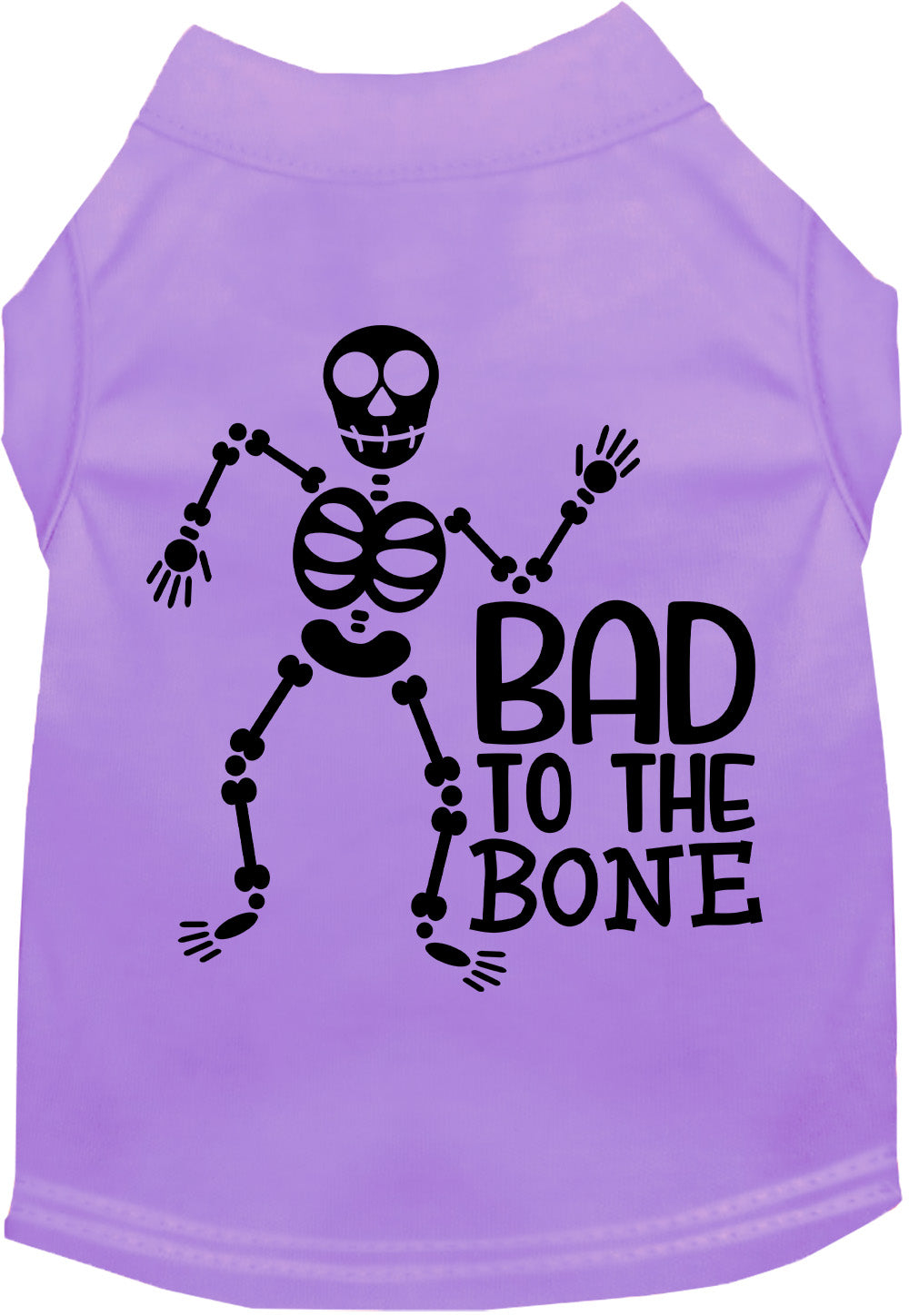 Light purple Bad to the Bone pet shirt with skeleton design