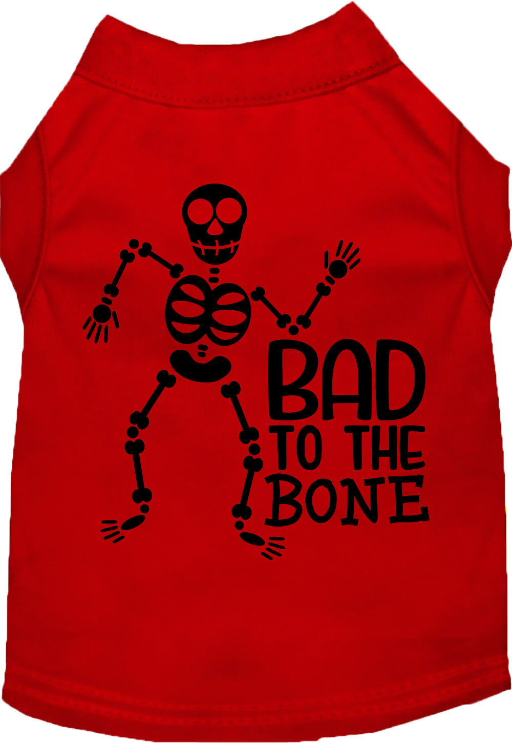 Red Bad to the Bone pet shirt with skeleton design