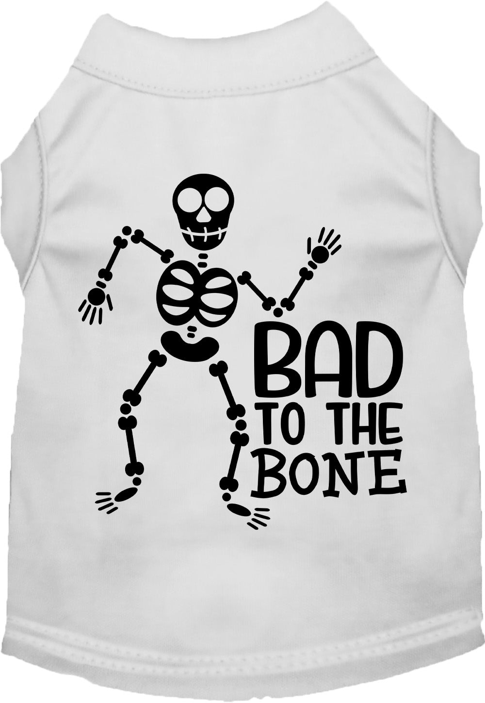 White Bad to the Bone pet shirt with skeleton design