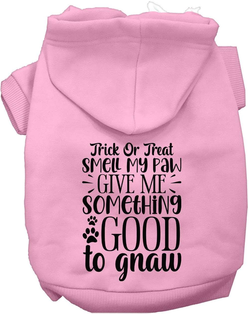 Light pink Good to Gnaw pet hoodie with Halloween text