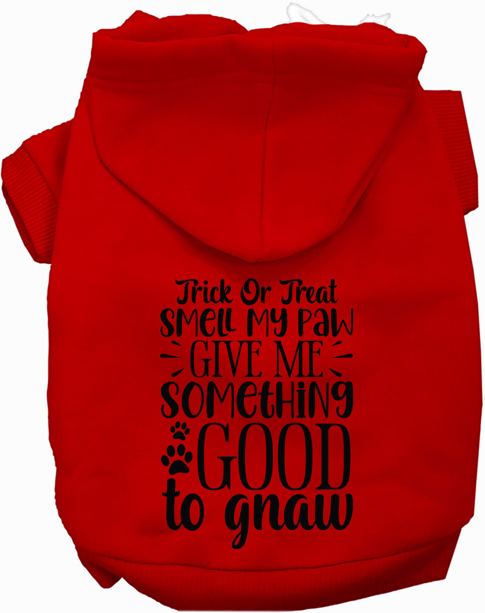 Red Good to Gnaw pet hoodie with Halloween text