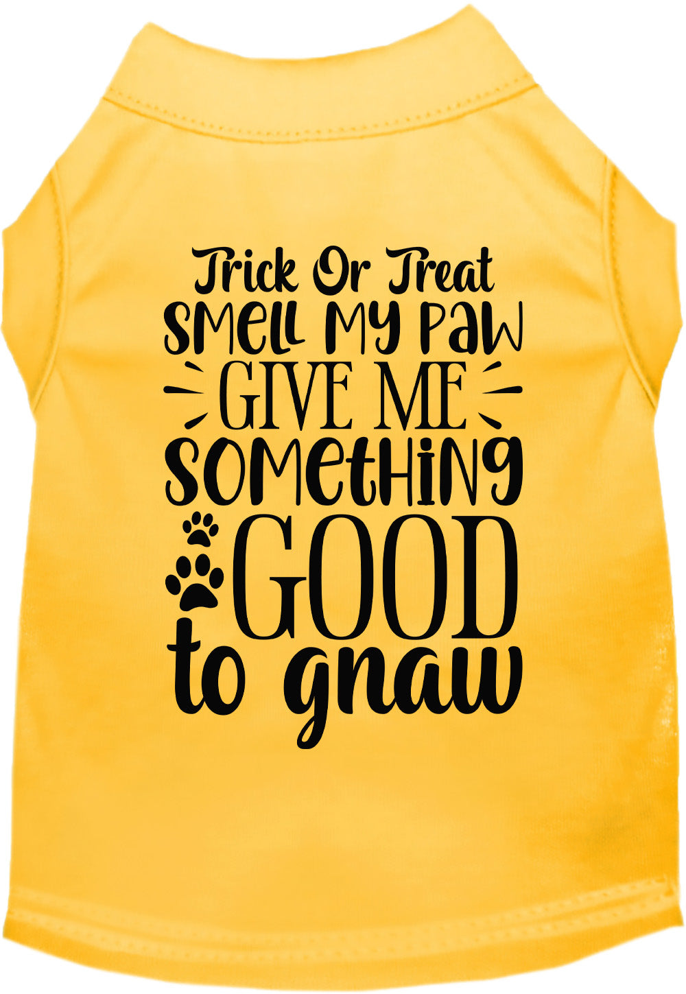 Yellow Good to Gnaw pet shirt with Halloween theme