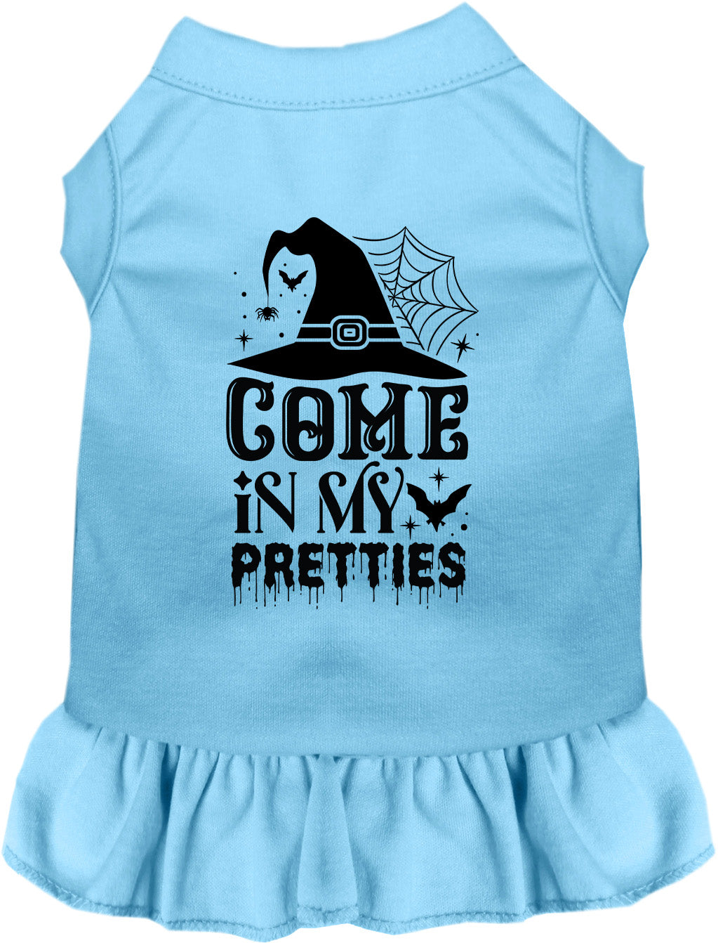 Blue pet dress with 'Come In My Pretties' design