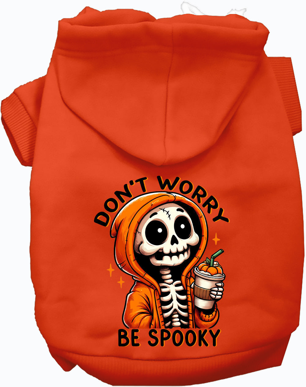 Orange spooky pet hoodie with skeleton design