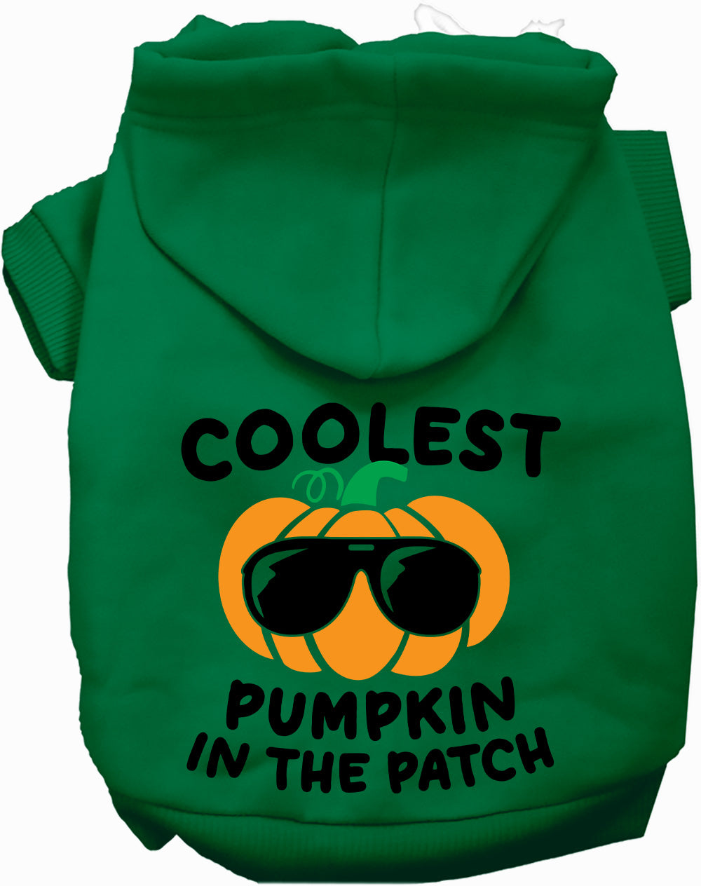 Green pumpkin pet hoodie with sunglasses design