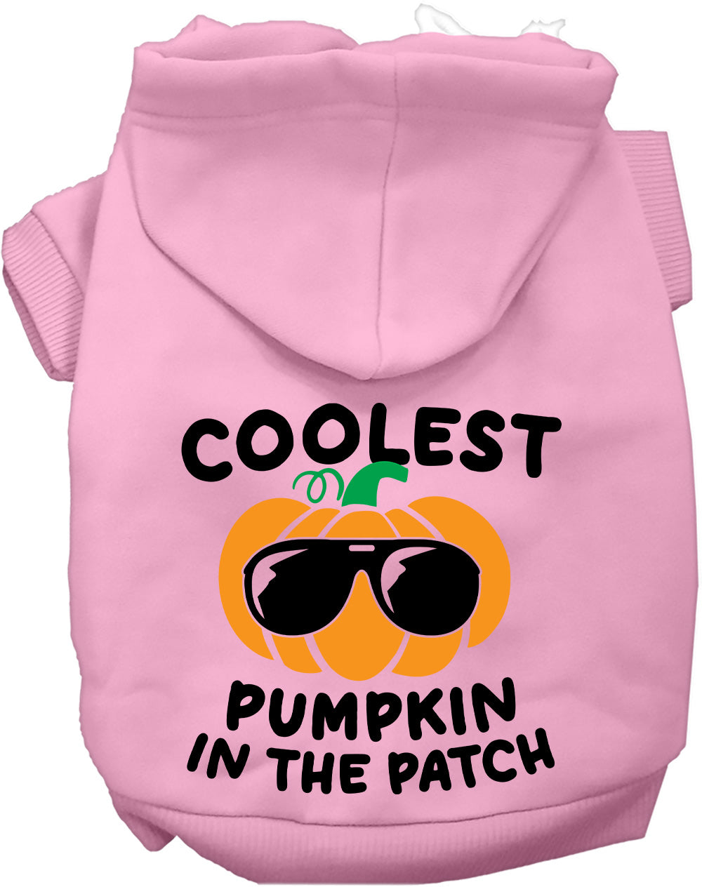 Light pink pumpkin pet hoodie with sunglasses design