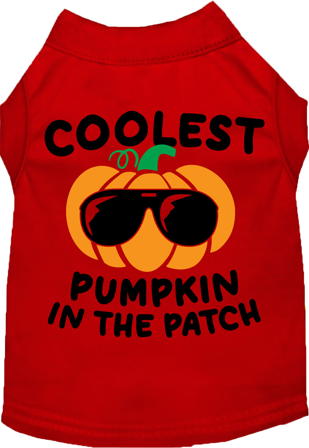 Red pumpkin pet shirt with sunglasses design