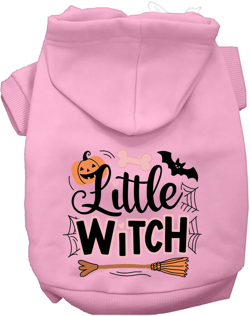 Light pink Little Witch Pet Hoodie with Halloween design