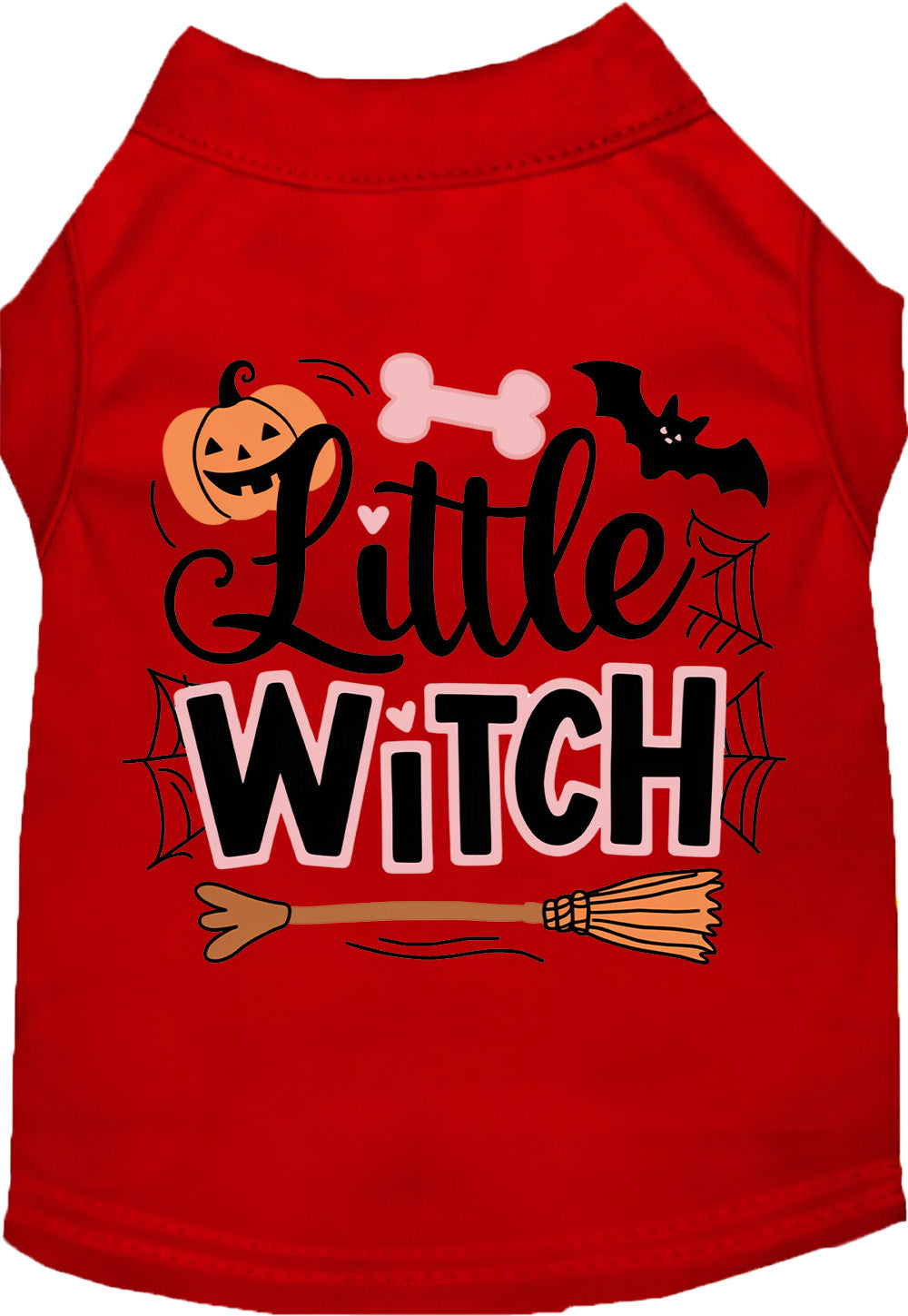 Red Little Witch pet shirt with Halloween design