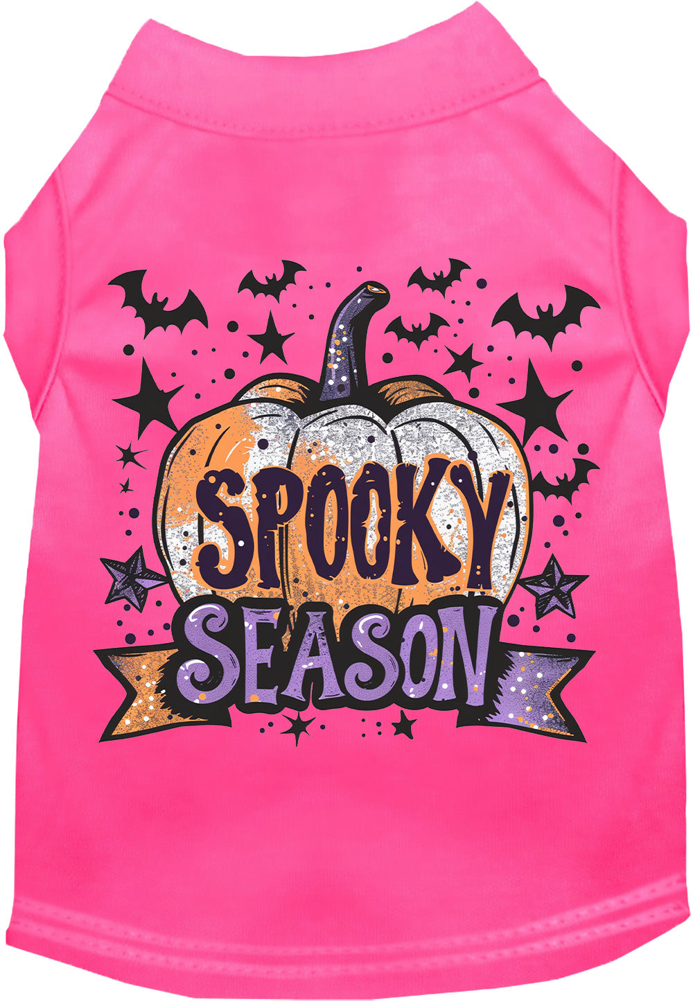 Pink Batty Spooky Season pet shirt with pumpkin design