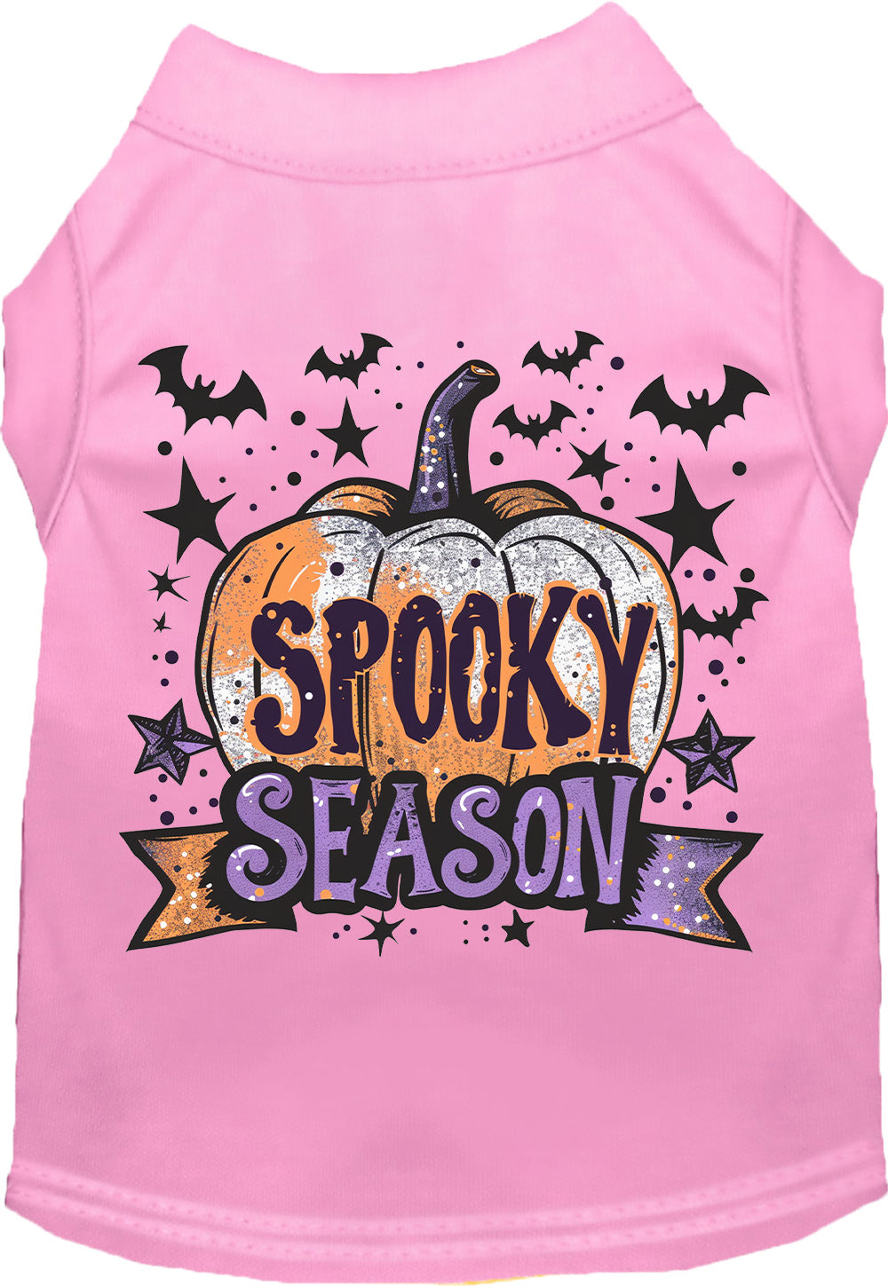 Light pink Batty Spooky Season pet shirt with pumpkin design
