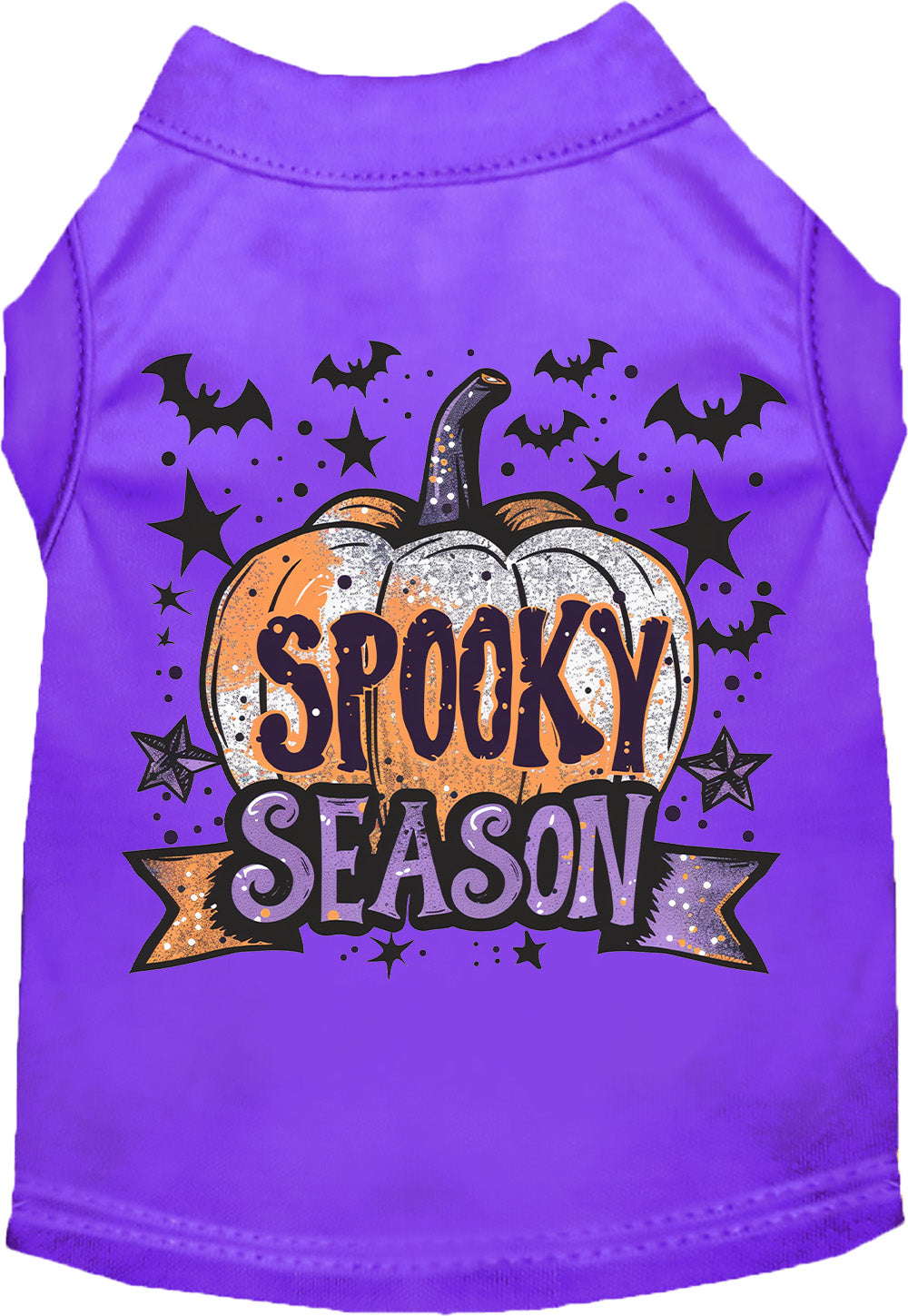 Purple Batty Spooky Season pet shirt with pumpkin design
