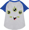 White monster costume pet raglan shirt with blue sleeves