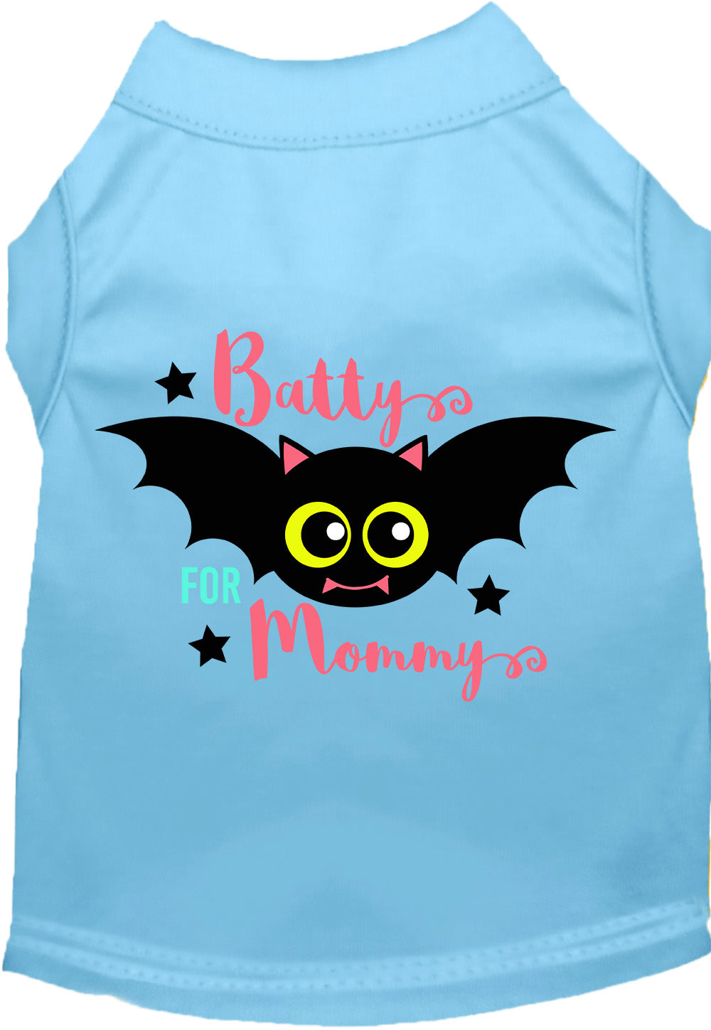 Light blue Batty for Mommy pet shirt with bat design
