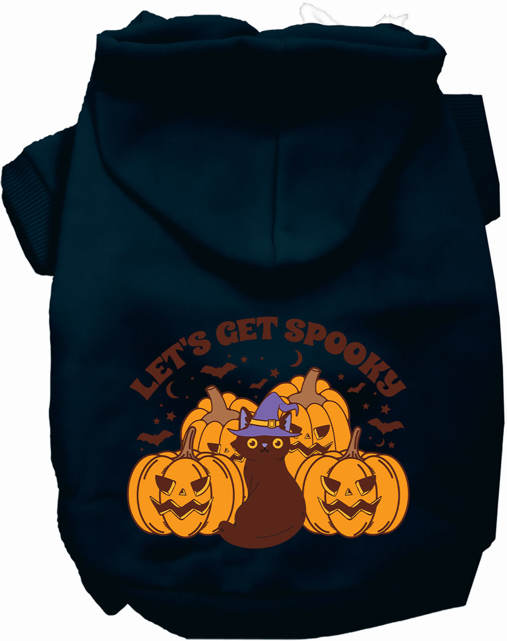 Dark blue Get Spooky Pet Hoodie with Halloween design