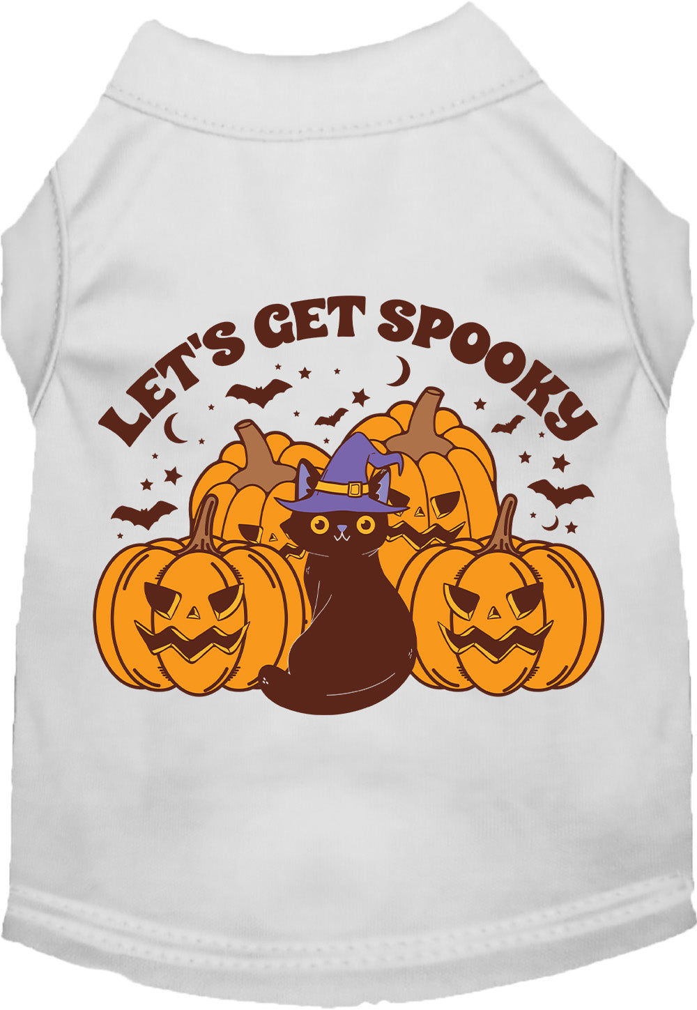 White Get Spooky pet shirt with Halloween design