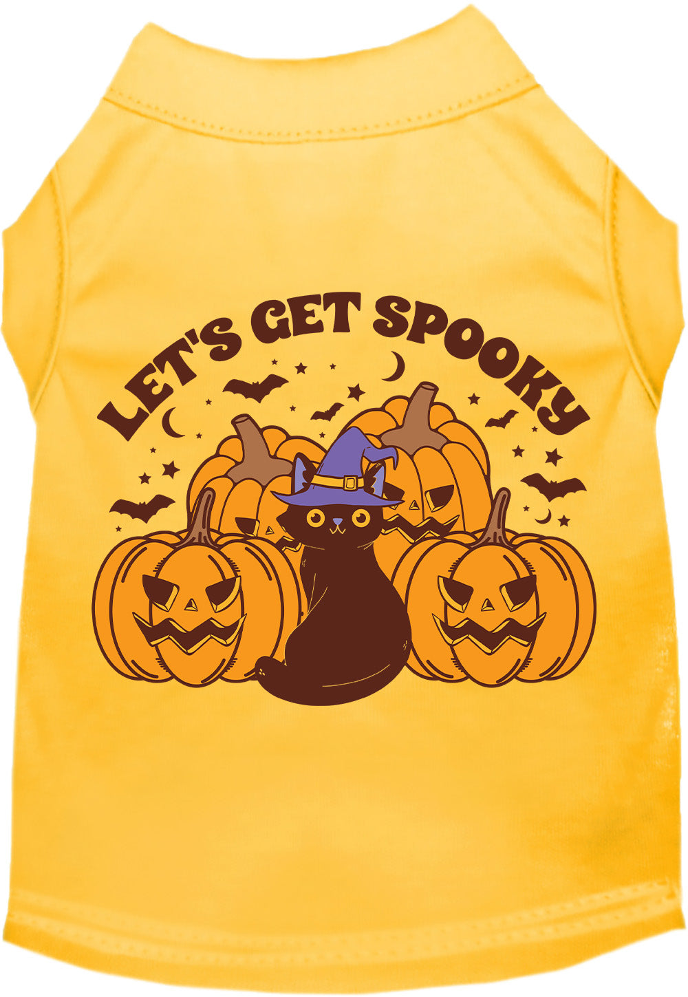 Yellow Get Spooky pet shirt with Halloween design