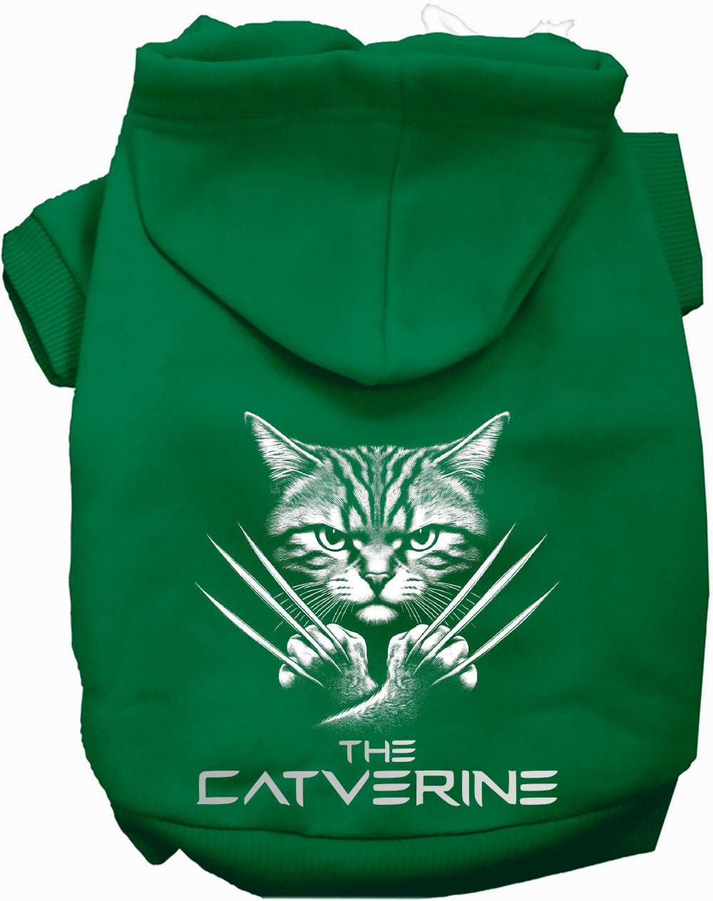 Green Catverine pet hoodie with claw design