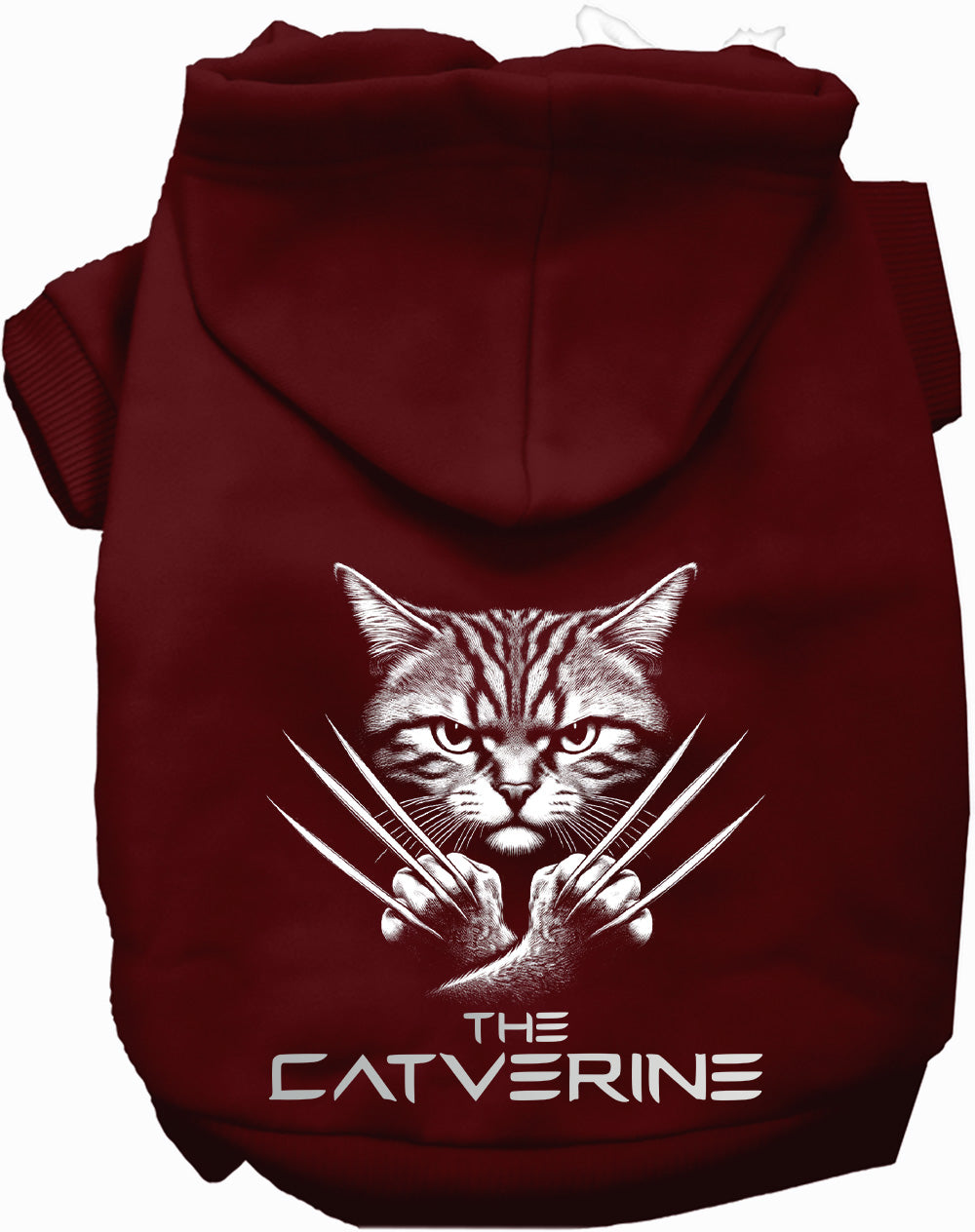 Maroon Catverine pet hoodie with claw design