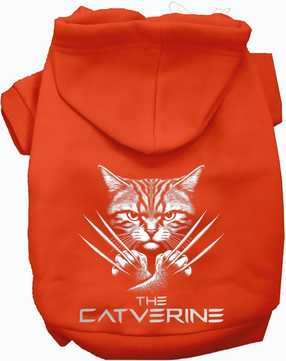 Orange Catverine pet hoodie with claw design
