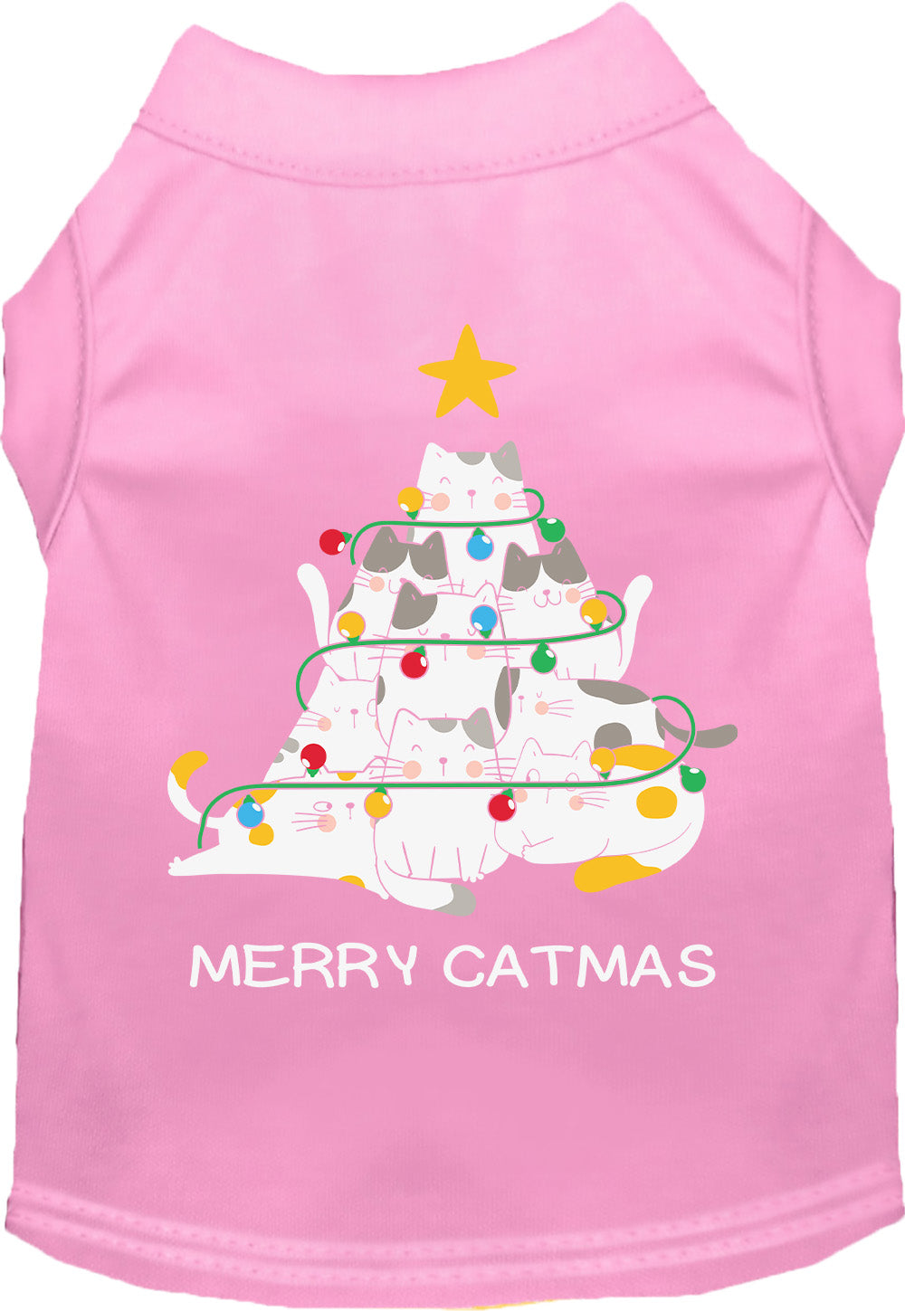 Pink Merry Catmas pet shirt with cat tree design