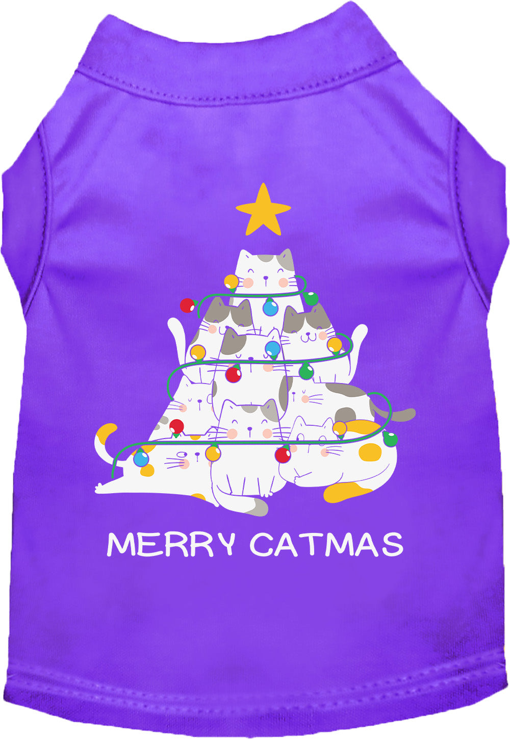 Purple Merry Catmas pet shirt with cat tree design