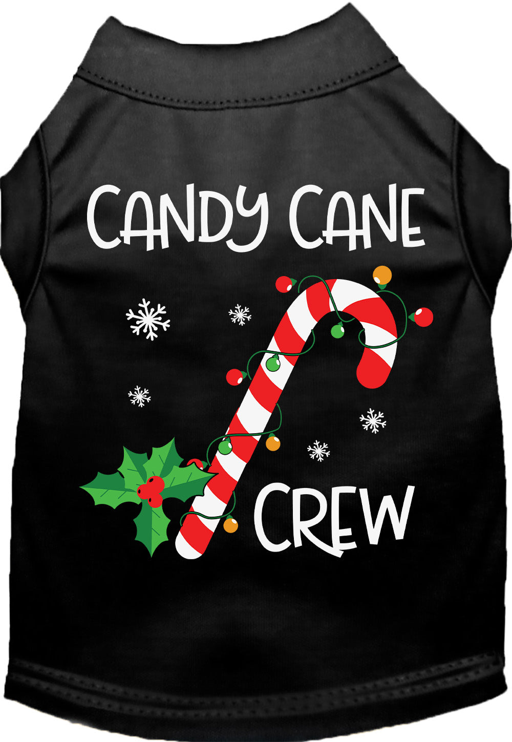 Black Candy Cane Crew pet shirt with festive design