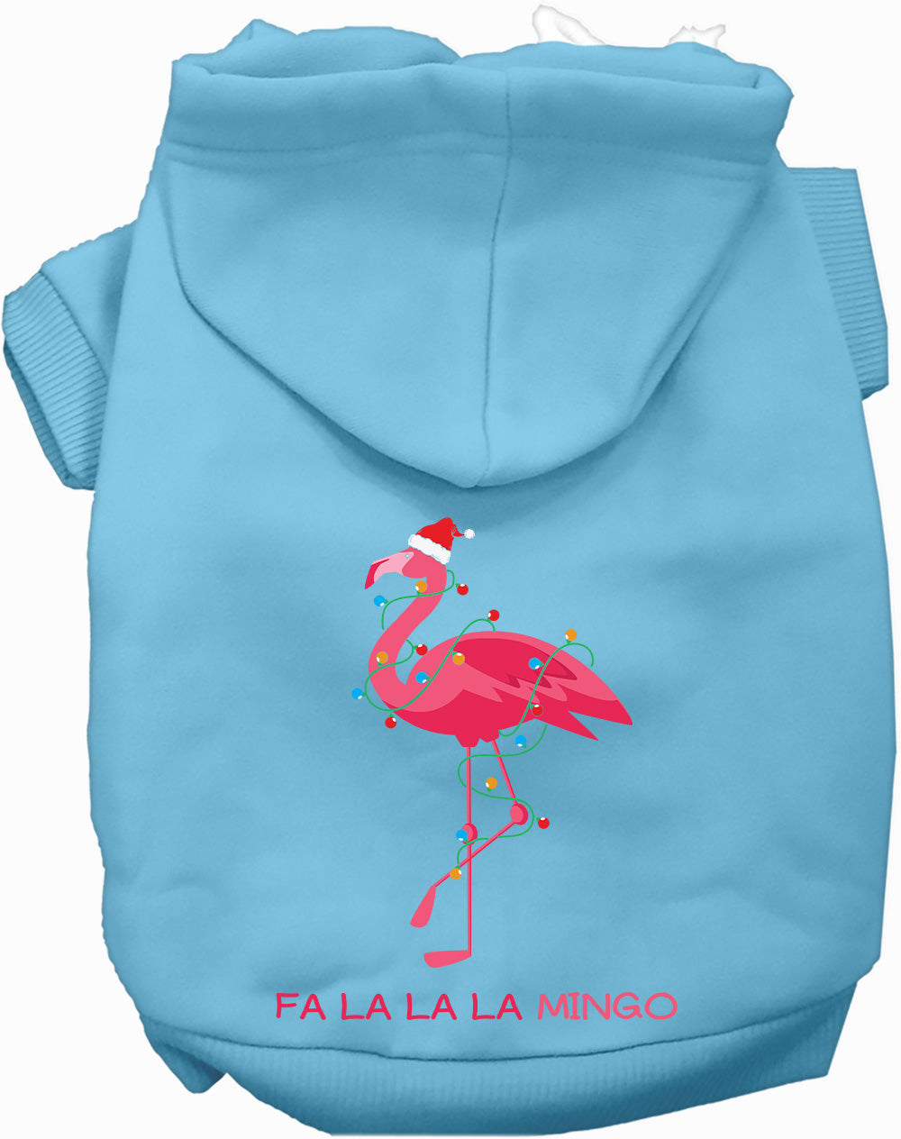 Light blue Falalala mingo Pet Hoodie with flamingo design