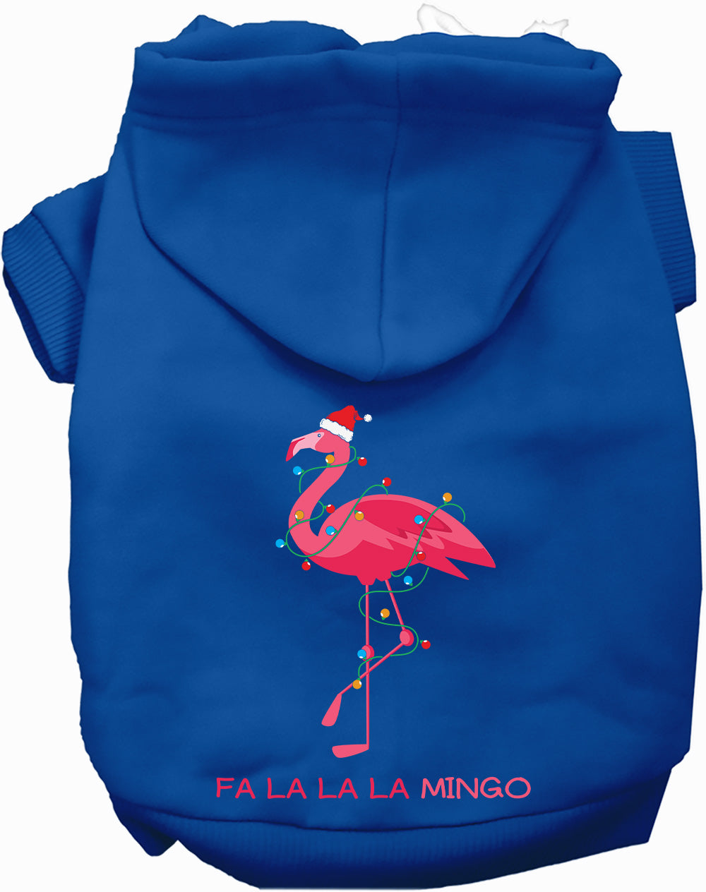 Blue Falalala mingo Pet Hoodie with flamingo design