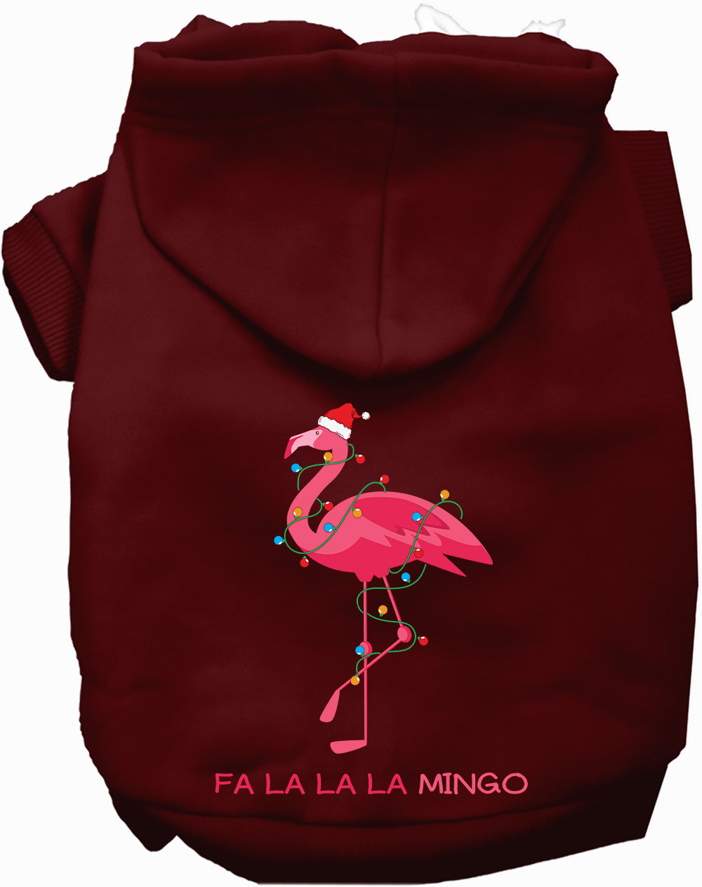 Maroon Falalala mingo Pet Hoodie with flamingo design