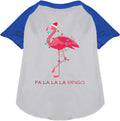 Blue sleeve flamingo pet raglan shirt with festive design