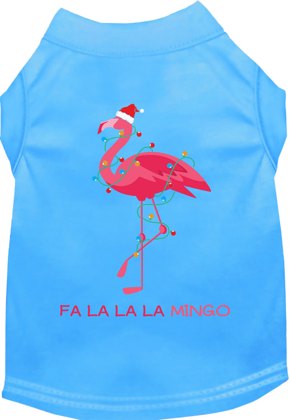 Blue Falalala mingo Pet Shirt with festive flamingo design