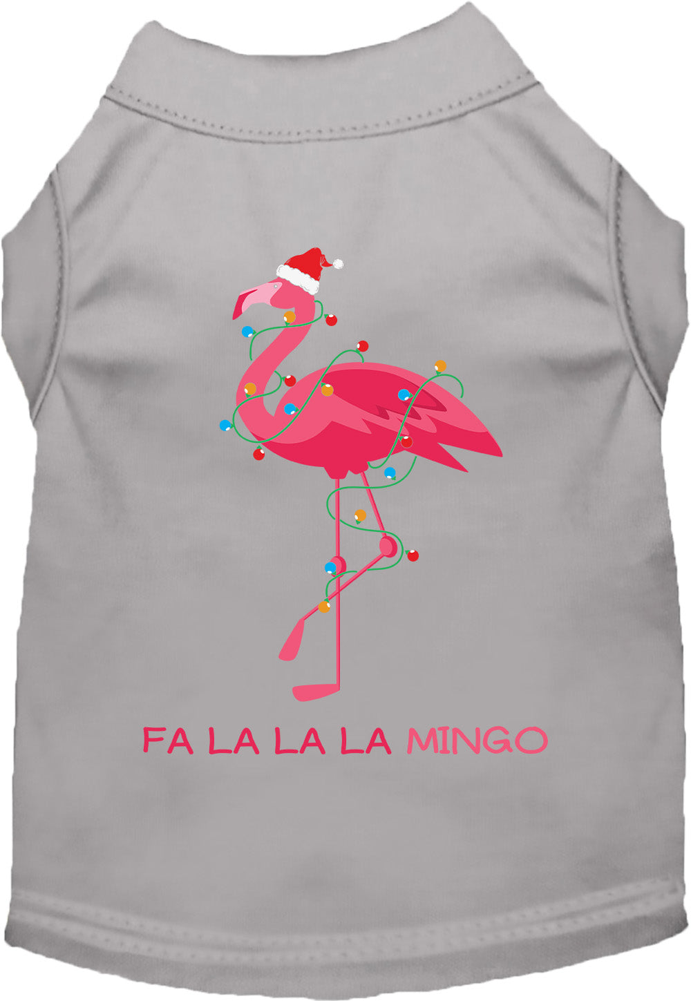 Gray Falalala mingo Pet Shirt with festive flamingo design