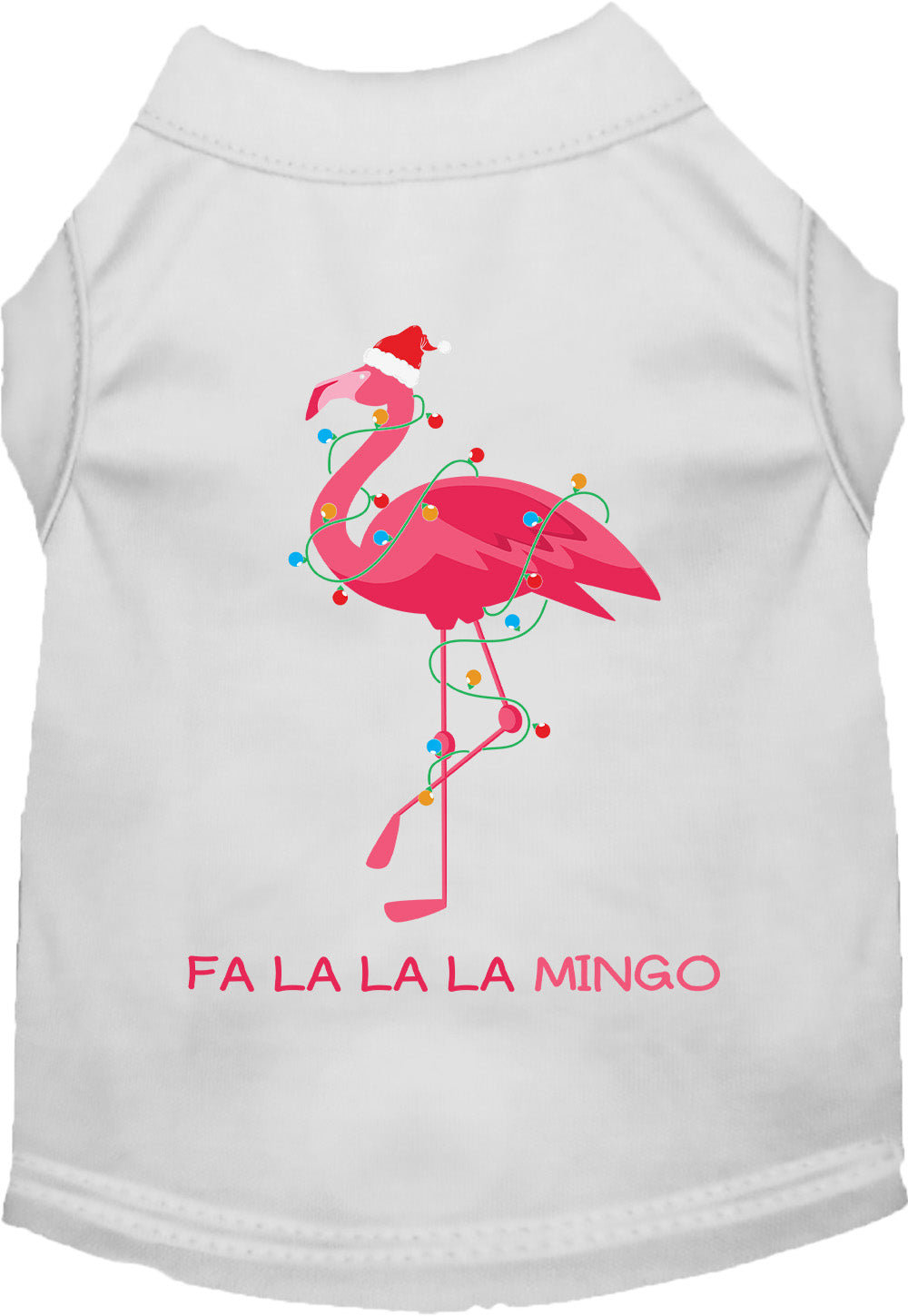 White Falalala mingo Pet Shirt with festive flamingo design