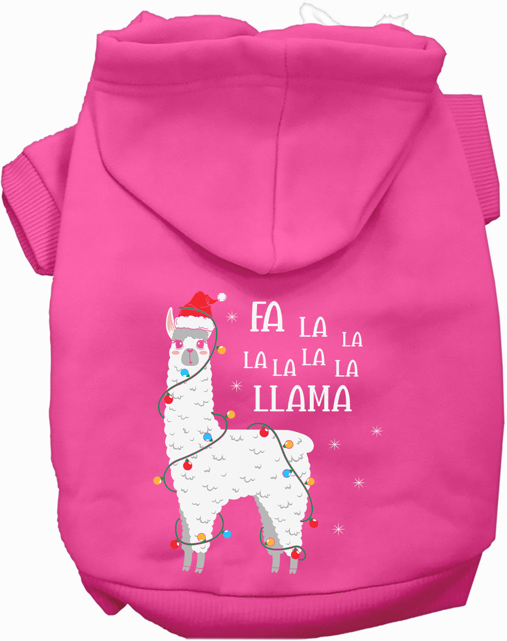 Pink Falalala Llama Pet Hoodie with festive design