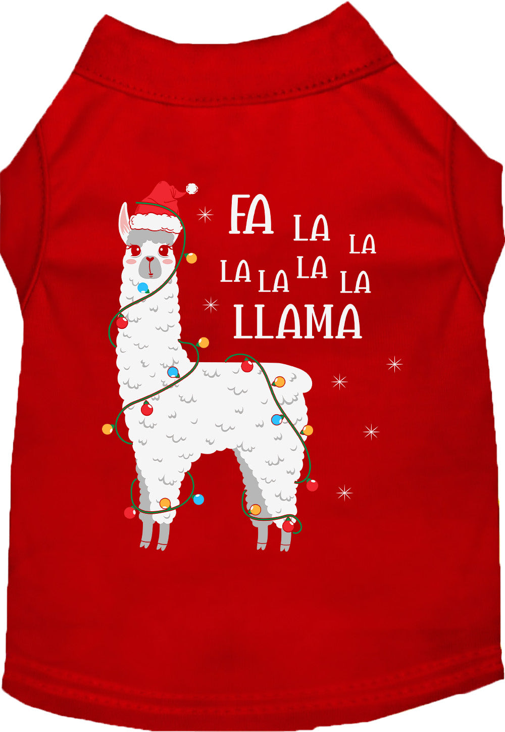 Red Falalala Llama Pet Shirt with festive design