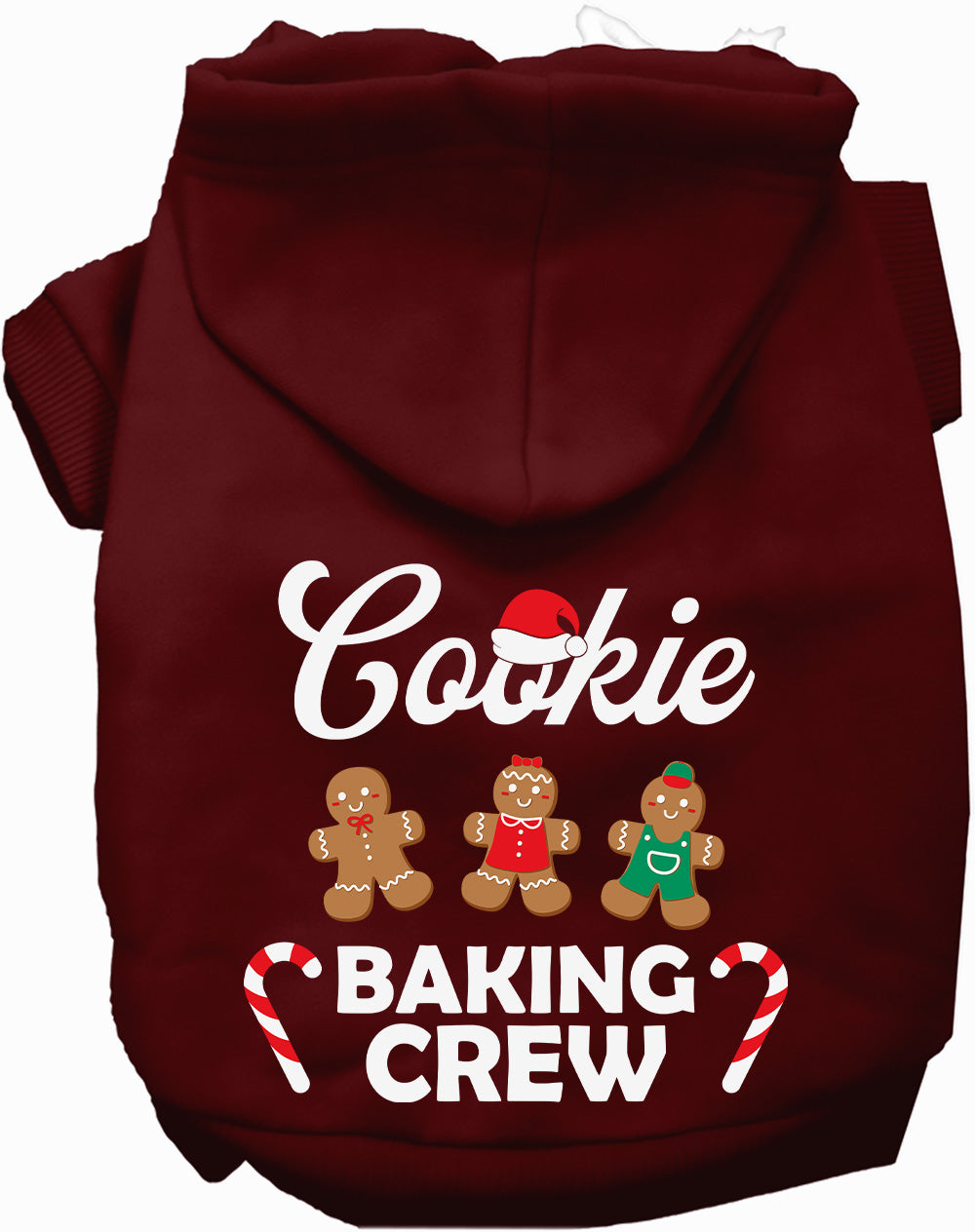 Maroon Cookie Baking Crew Pet Hoodie with gingerbread design
