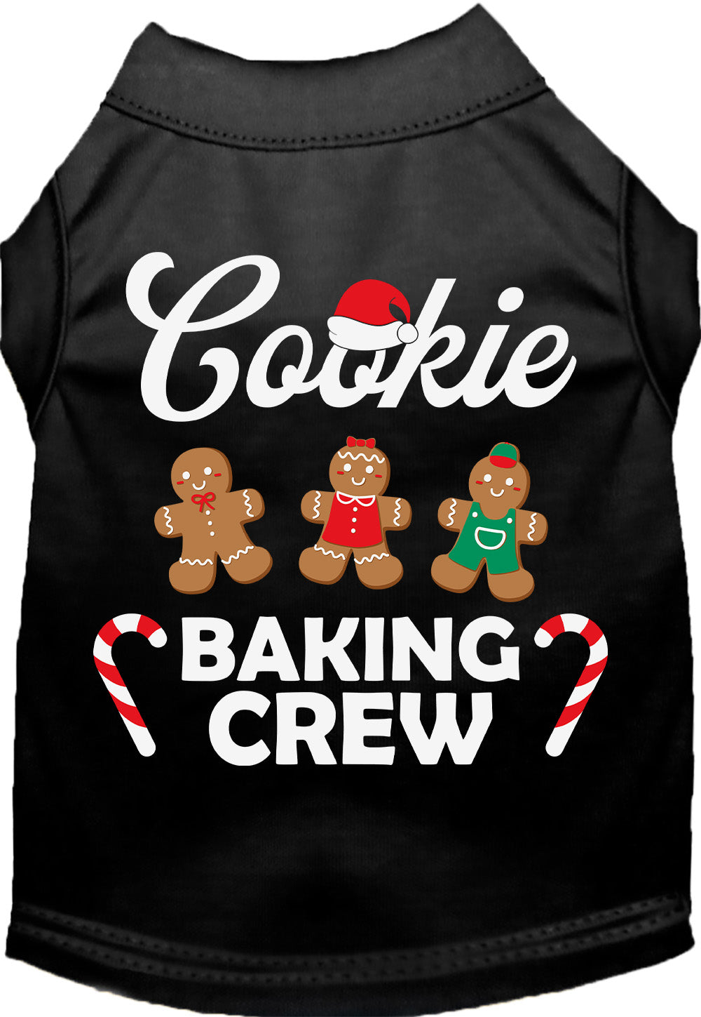 Black Cookie Baking Crew pet shirt with gingerbread design