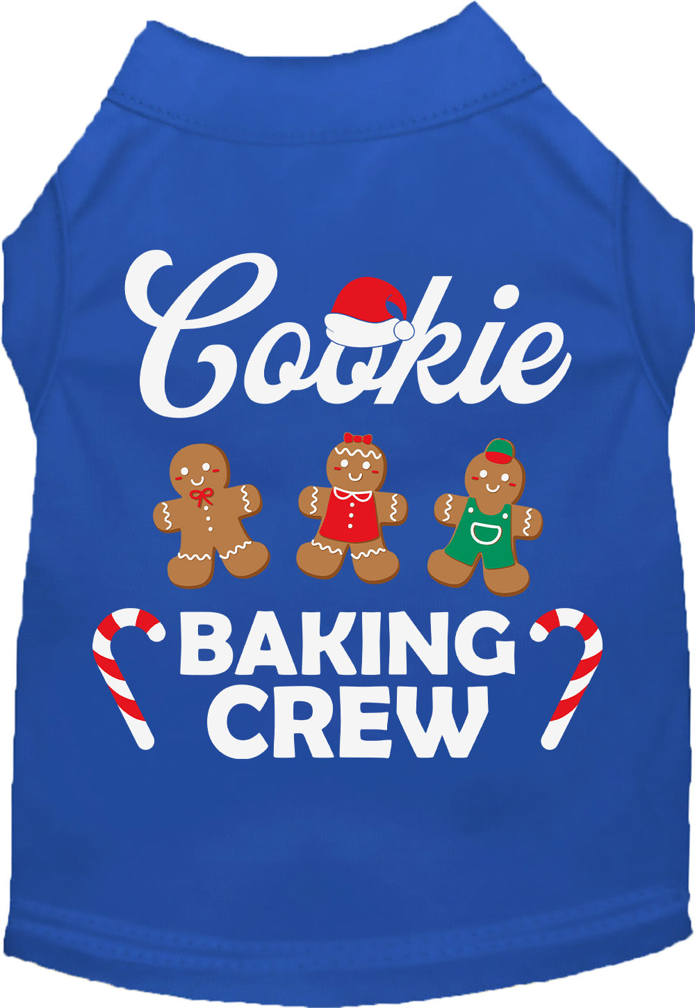 Blue Cookie Baking Crew pet shirt with gingerbread design