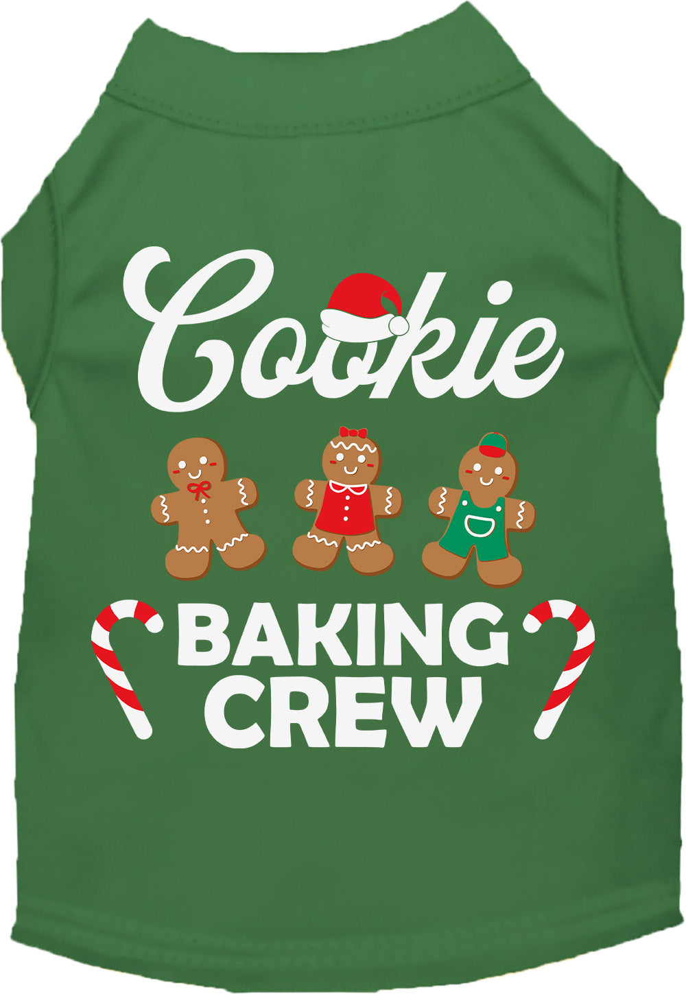 Green Cookie Baking Crew pet shirt with gingerbread design