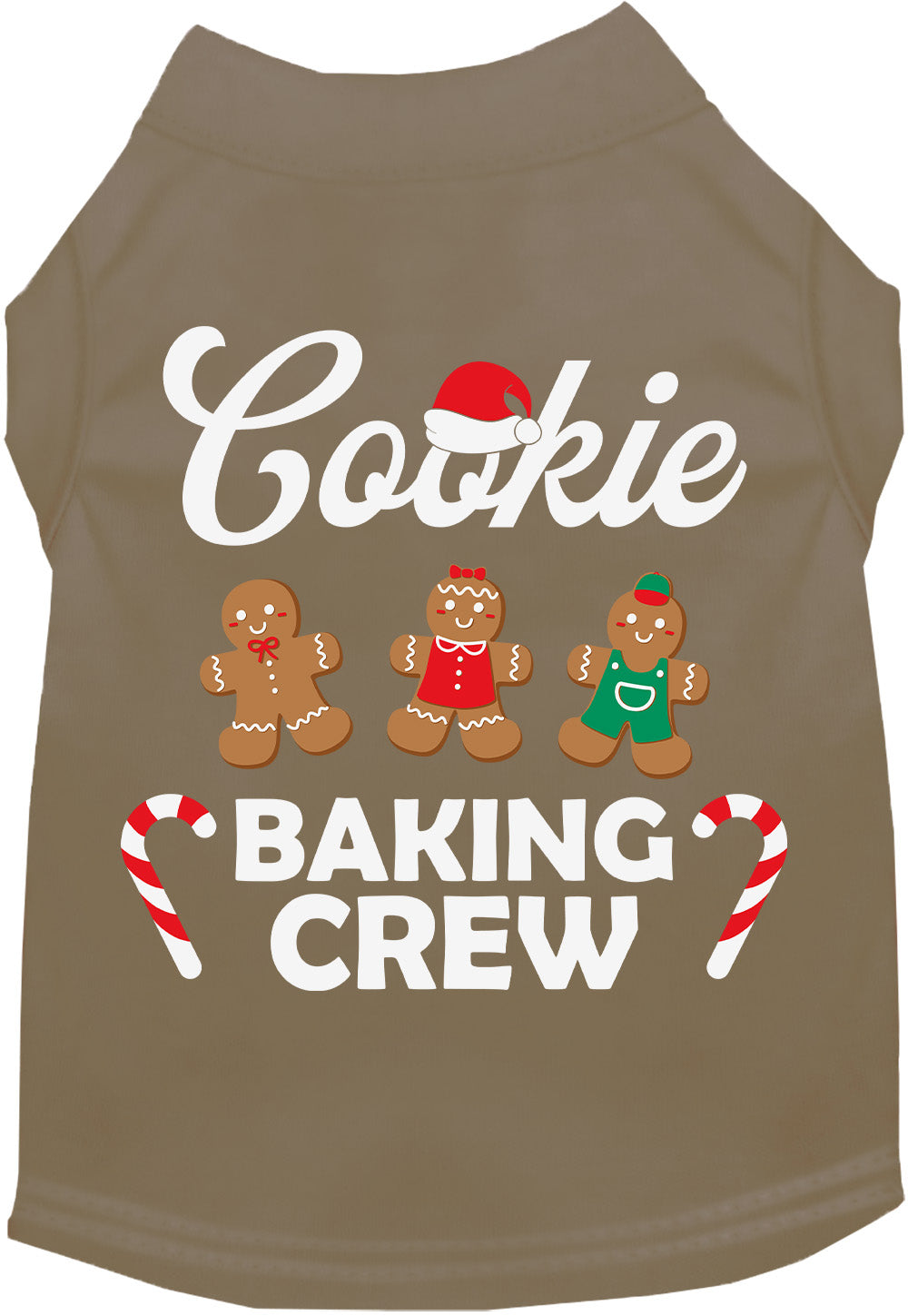 Tan Cookie Baking Crew pet shirt with gingerbread design